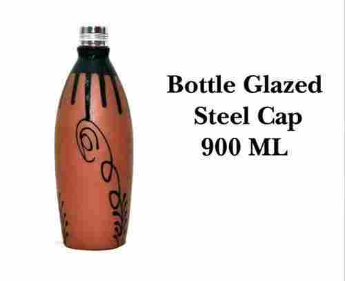 Terracotta Clay Glazed Bottle With Steel Cap