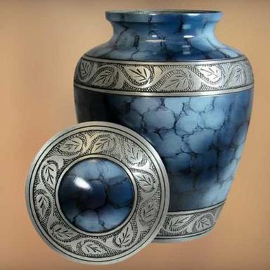 Metal Large Aluminium Blue Pattern With Silver Adult Cremation Urn