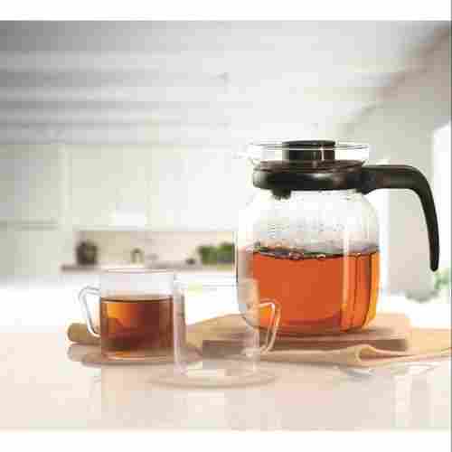 Classic Tea Set, Carafe With Mug, Round Shape, Top Quality, Transparent Color, Set Contains : 650 Ml Carafe + Classic Mugs X 2