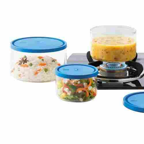Kitchen Glass Cookware, Flame Proof Cook And Store, Mirror Finish, Round Shape, Set Of 3, Capacity 400ml + 800ml + 1.5 L