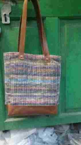 Recycled Cotton Tote Bag For Gift And Shopping Uses, Handloom Technic, Double Handle Strap, 