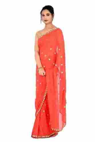 Carrot Red Embroidered Georgette Ladies Saree