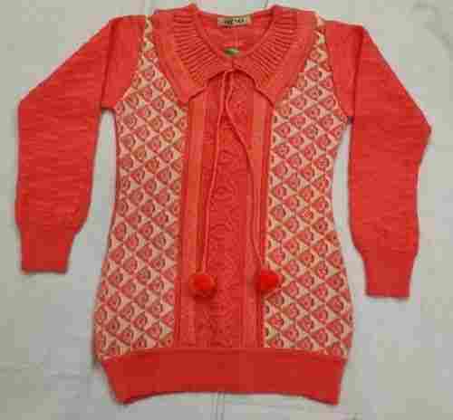 Red Printed Woolen Sweater For Ladies, Long Sleeve, V Neck, Skin Friendly, Supreme Quality, Winter Wear, Size : 24-36