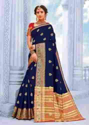 Rani Weaving Handloom Saree For Ladies, Zari Butti Work, Trusted Quality, Beautiful Design, Skin Friendly, Regular Wear, Blue Color