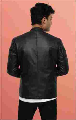 Mens Black Full Sleeve Dual Zipper Semi Quilted Leather Jacket