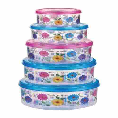 Attractive And Colorful Plastic Round Shape Flower Printed Kitchen Food Container Set