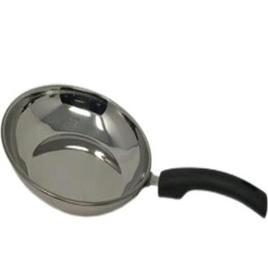 Silver Round Shaped With Curve Pvc Handle Durable Stainless Steel Kitchen Use Fry Pan