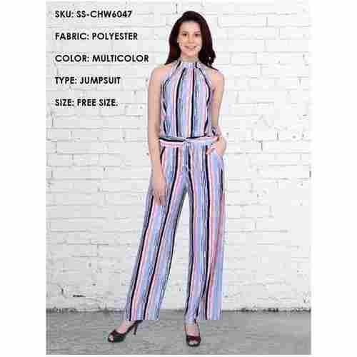Ladies Free Size Printed Multicolour Polyester Jumpsuit