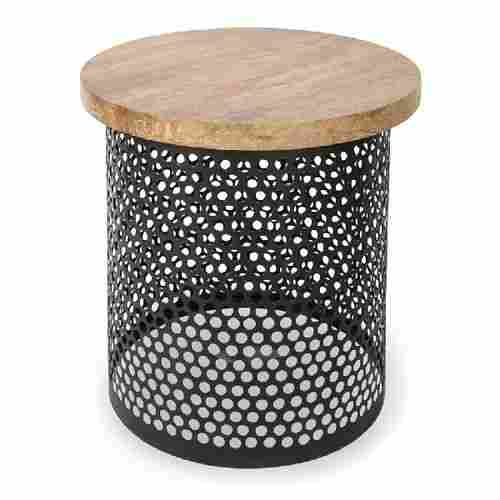 Perforated Metal Wooden Top Side Table