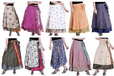Multicolor Silk Saree Wrap Around Ladies Skirt