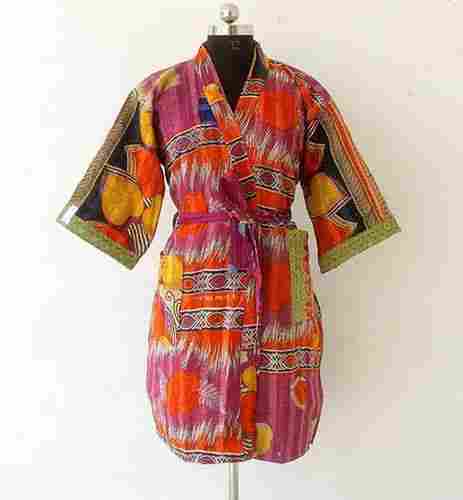 Vintage Cotton Kantha Kimono Ladies Bathrobe