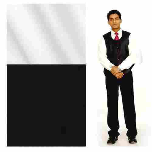 Waiter Uniform Stitched Cotton Blended Fabric, Plain Pattern, Good Quality, Comfort Look, Soft Texture, Skin Friendly, Resist Tearing, White And Black Color