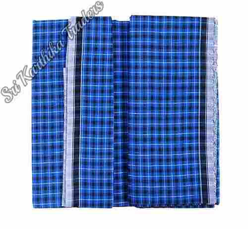 Handloom Cotton Checked Lungi For Mens, Best Quality, Attractive Look, Impeccable Finish, Comfortable To Wear, Good Texture, Skin Friendly, Blue Color