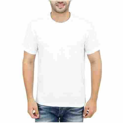Mens Casual Polyester Round Neck White T Shirt