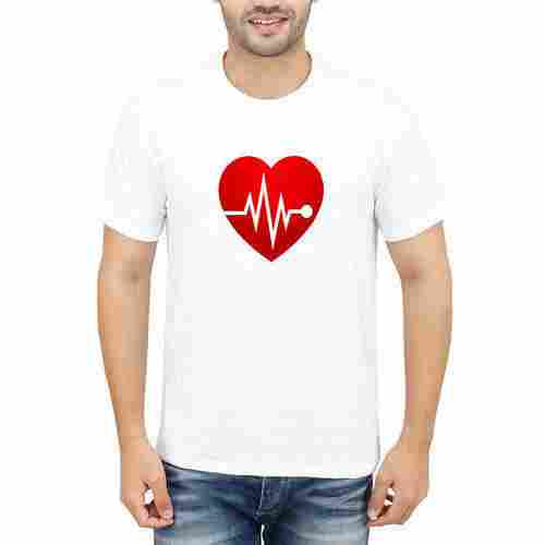 Mens Heart Beat Printed Polyester Round Neck T Shirt