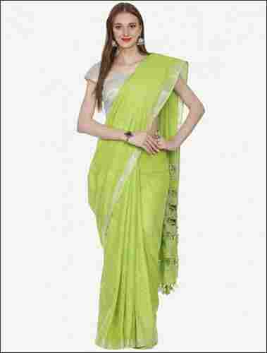 Ladies Green Casual Linen Cut Work Saree