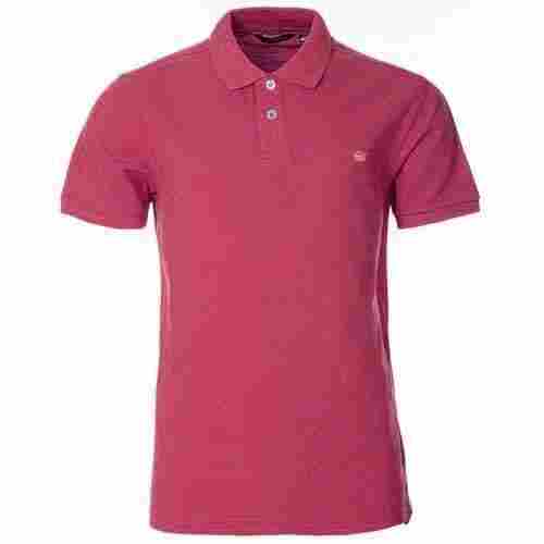 Mens Plain Pink Cotton Polo Neck T-Shirt