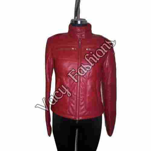 Ladies Cherry Red Leather Jacket
