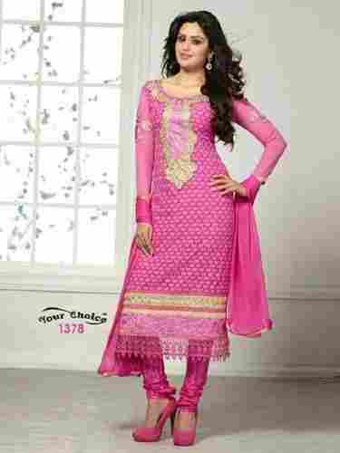 Pink Karachi Work Georgette Salwar Kameez For Ladies, Full Sleeves, A Grade Quality, Unique Design, New Look, Skin Friendly, Soft Texture, Regular Fit, Party Wear