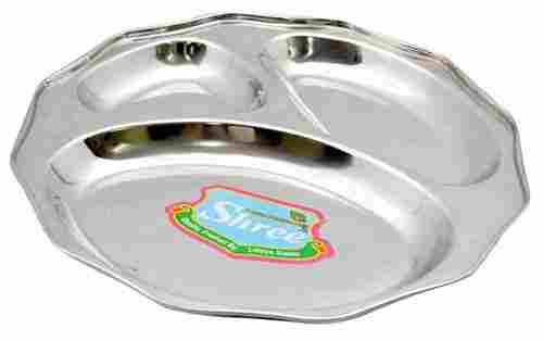 Silver Color Plain Stainless Steel Bhojan Thal 3 in 1