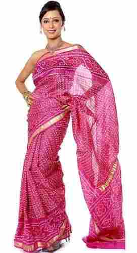 Magenta Cotton Bandhni Sarees For Ladies, Optimum Quality, Gorgeous Design, Smart Look, Machine Made, Zari Kundan Work, Printed Pattern, Skin Friendly, Soft Texture