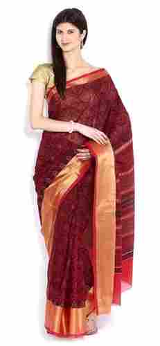 Maroon Zari Border Gadwal Embroidery Sarees For Ladies, Trusted Quality, Innovative Design, Trendy Look, Printed Pattern, Skin Friendly, Soft Texture, Comfortable To Wear