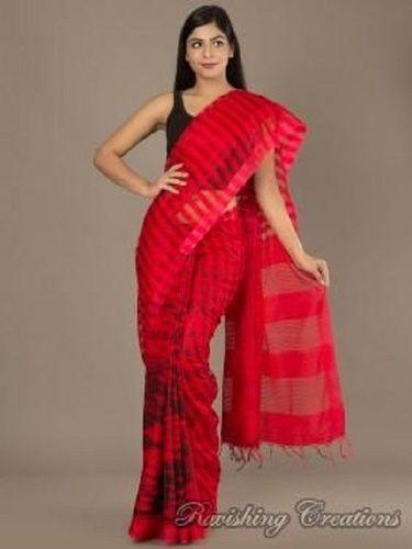 Winter Red Noil Pure Silk Saree For Ladies, Handcrafted Shibori Pattern, High Quality, Attractive Design, Stylish Look, Soft Texture, Skin Friendly, Comfortable To Wear