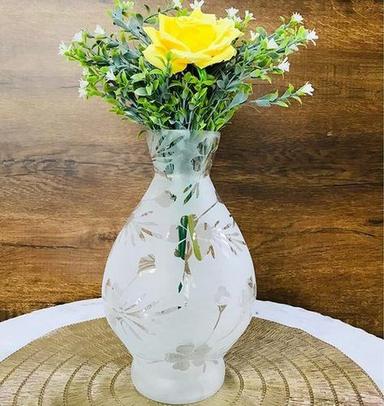 Clear 24X15Cm Oval Shape Glass Vase With Elegant Frosted Flower Artwork