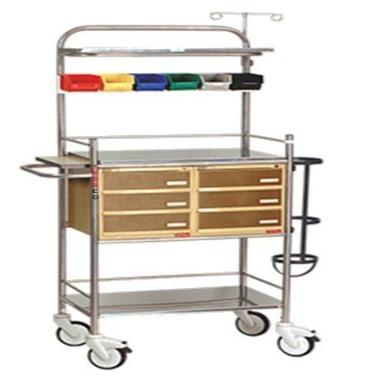 Durable Brown Color Rectangular Shaped 2 With Brakes And 2 Non Brakes Emergency Crash Cart Trolley