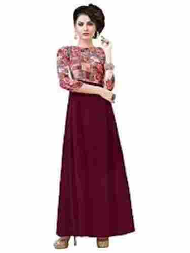 Party Wear Cotton Long Dress For Ladies, 3/4 Sleeves, Printed Pattern, Trusted Quality, Attractive Design, Appealing Look, Soft Texture, Skin Friendly, Comfortable To Wear
