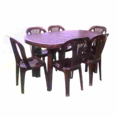 Portable 6 Seater Moulded Plastic Dining Table Chair Set
