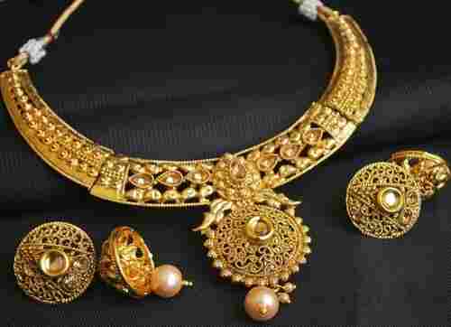 Gold Designer Necklace With Earrings