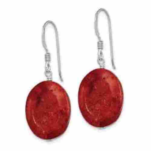Natural Red Colored Coral Earrings
