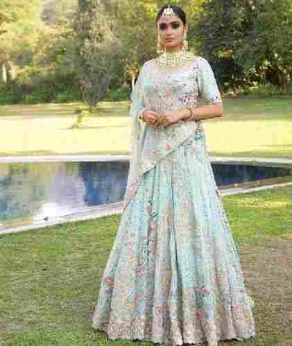 Sky Blue Heavy Embroidery Work Lehenga Choli For Ladies, Superior Quality, Stylish Design, Elegant Look, Soft Texture, Skin Friendly, Well Stitched, Comfortable To Wear