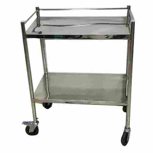 Stainless Steel Made 2 Shelves Silver Color Hospital Surgical Instrument Trolley