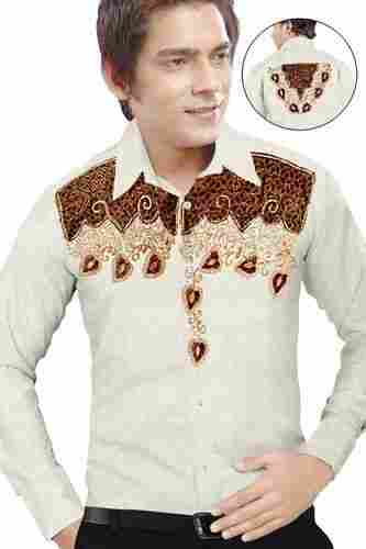 White And Brown Handmade Embroiderd Shirting Fabric For Mens