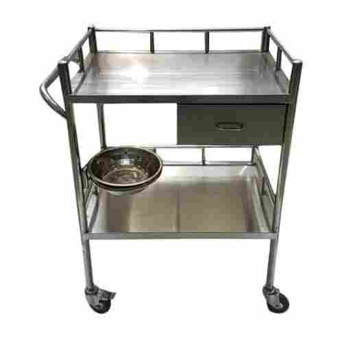 Silver Color Stainless Steel Built 4 Wheel Hospital Dressing Trolley