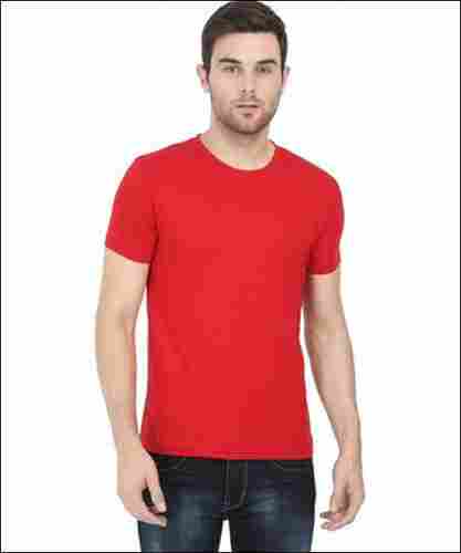 Mens Red Round Neck Plain Cotton T-Shirt