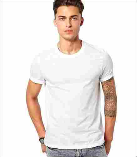 Mens White Casual Wear Cotton Plain T-Shirt