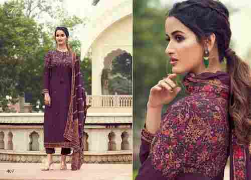Kashmiri Silk Unstitched Digital Print Suit Material With Fancy Hand Work
