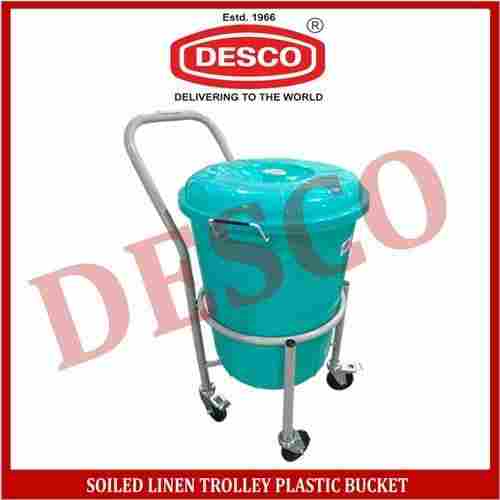 Mild Steel Frame Made With Plastic Soiled Linen Basket Blue Hospital Trolley