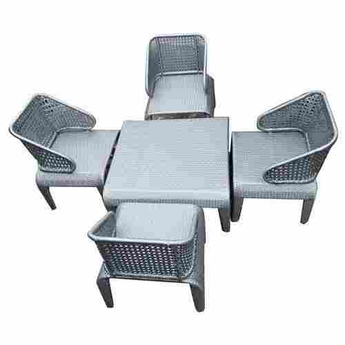 Grey Color Wicker Material Made Square Shaped 4 Seater Outdoor Chair Table Set