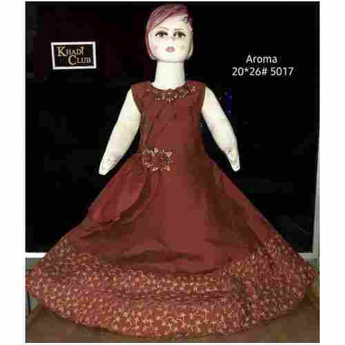 Kids Party Wear Bottom Embroidered Round Neck Maroon Gown