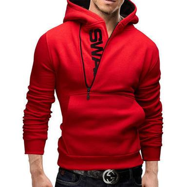 Cotton Full Sleeve Red Hooded Style Men T Shirts