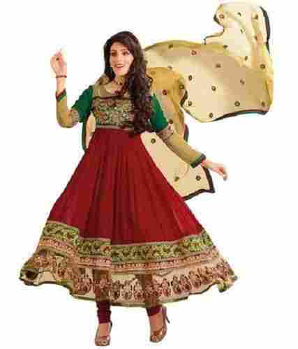 Maroon Color Full Sleeves Georgette Embroidered Anarkali Churidar Suit With Eye Catchy Look