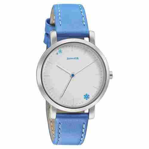 Sonata Silver Dial Blue Leather Strap Analog Ladies Wrist Watch