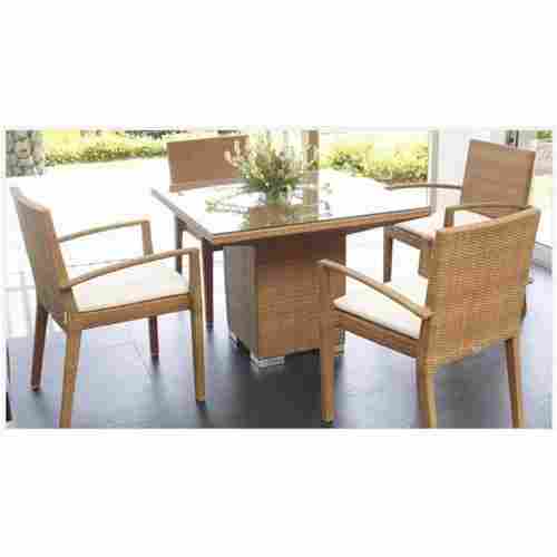 Glass Table Top Square Shaped 4 Seater Brown Wicker Dining Table
