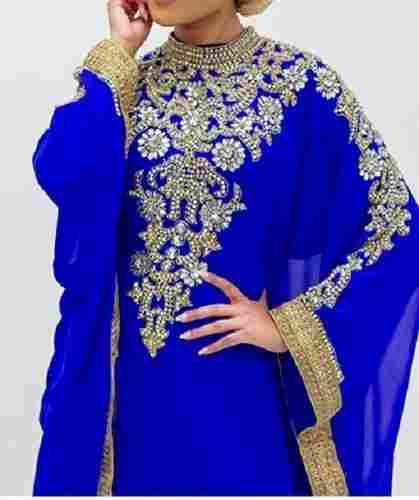 Blue Color Full Sleeves Embroidered Georgette African Long Kaftans