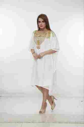 White Color Half Sleeves Embroidered Georgette African Short Kaftans