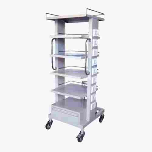 Powder Coated Hospital Use Stainless Steel 4 Wheel Patient Monitor Trolley
